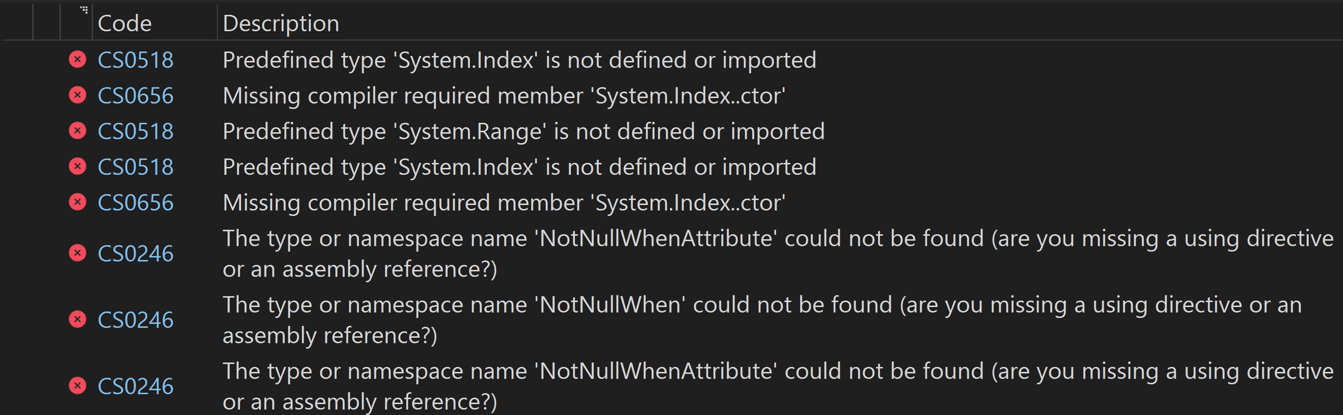 .NET Standard compile errors